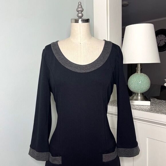 Boden Black & Gray Contrast Trim Sheath Dress with Pockets 6 Small - Picture 5 of 10